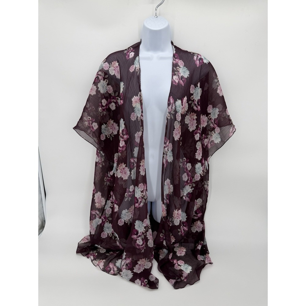 American Eagle Kimono Boho Purple Floral Duster Open Wrap Size M
